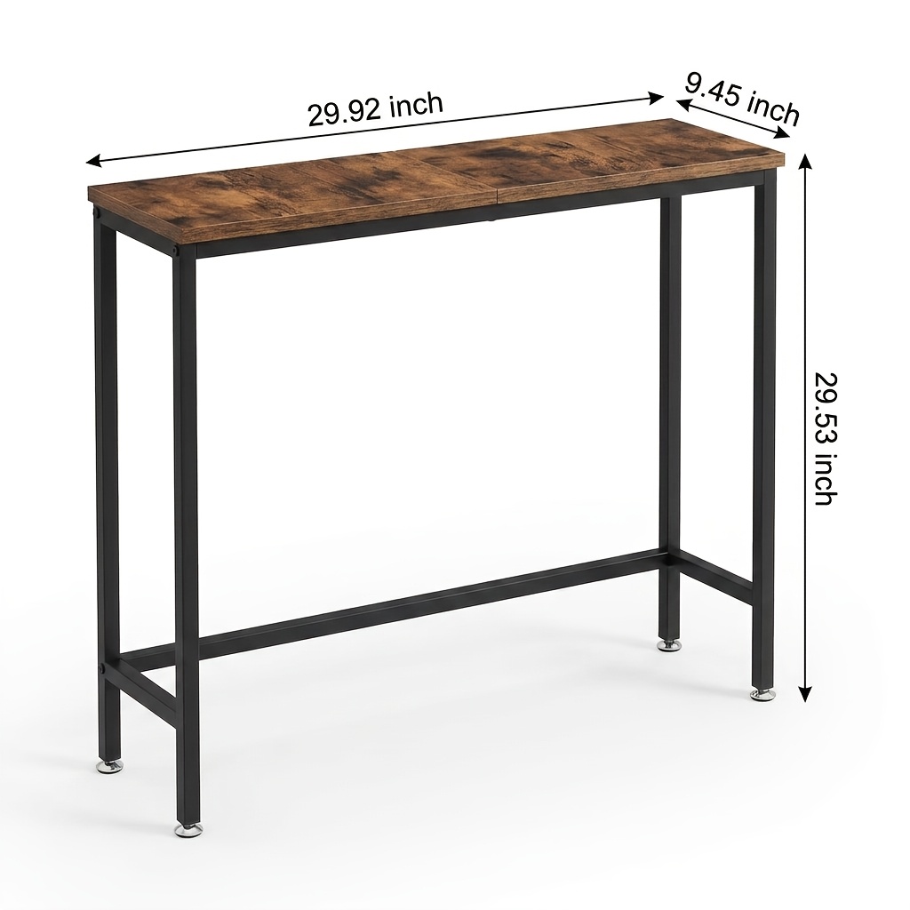 TEMU Skinny Brown Console Table 29.92 Inch Behind Couch Long Slim Table Entryway Narrow Console With Black Metal Legs Wood Veneer -use Hallway Side