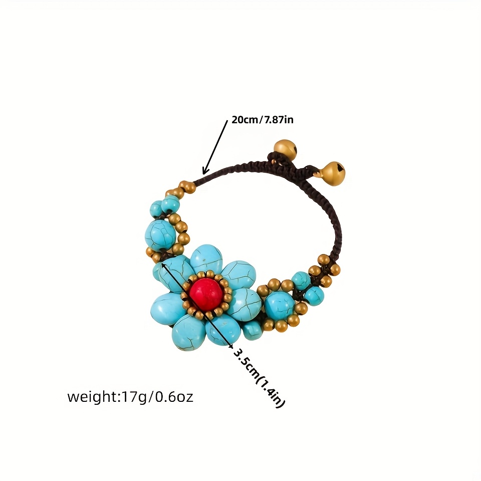 Adjustable Turquoise Flower Bracelet Vintage Inspired with Stone Beads