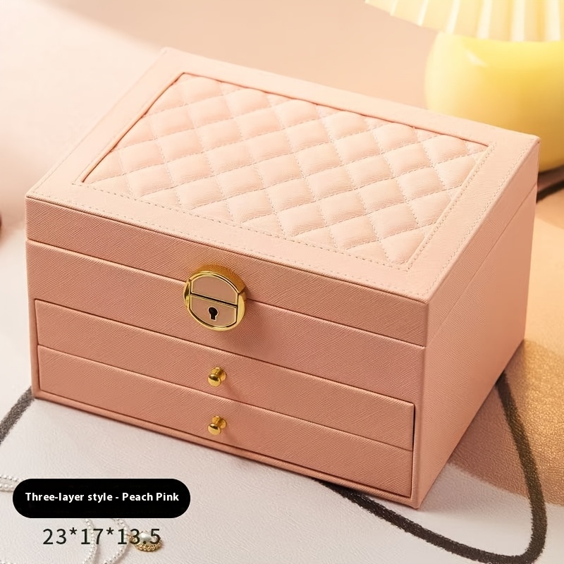 1pc large jewelry organizer box with triple layer drawers elegant   compartments soft lining   for necklace bracelet earring ring pendant jewelry storage case for home or valentines gift idea jewelry box softlining included   Product details 6