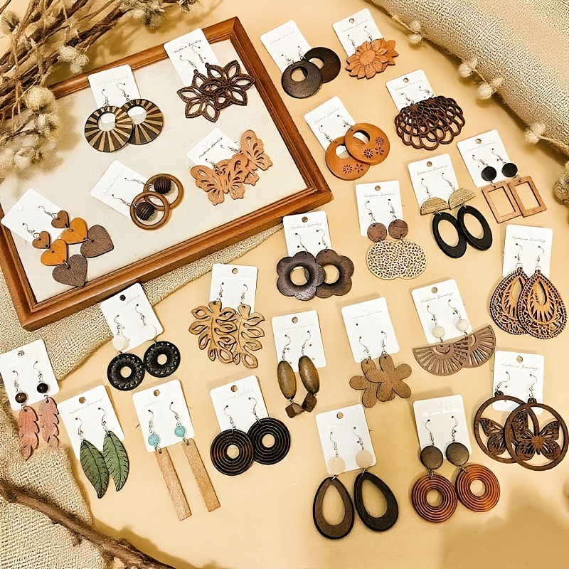 9 Pairs Elegant Bohemian Ethnic Style Wooden Earrings Set