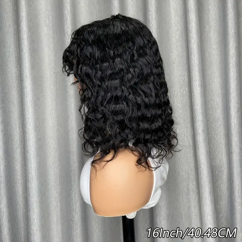 glueless brazilian human hair wig with bangs 200 density machine made natural look for daily use authentic hairline design cap for all versatile hairpiece curls Product details 3