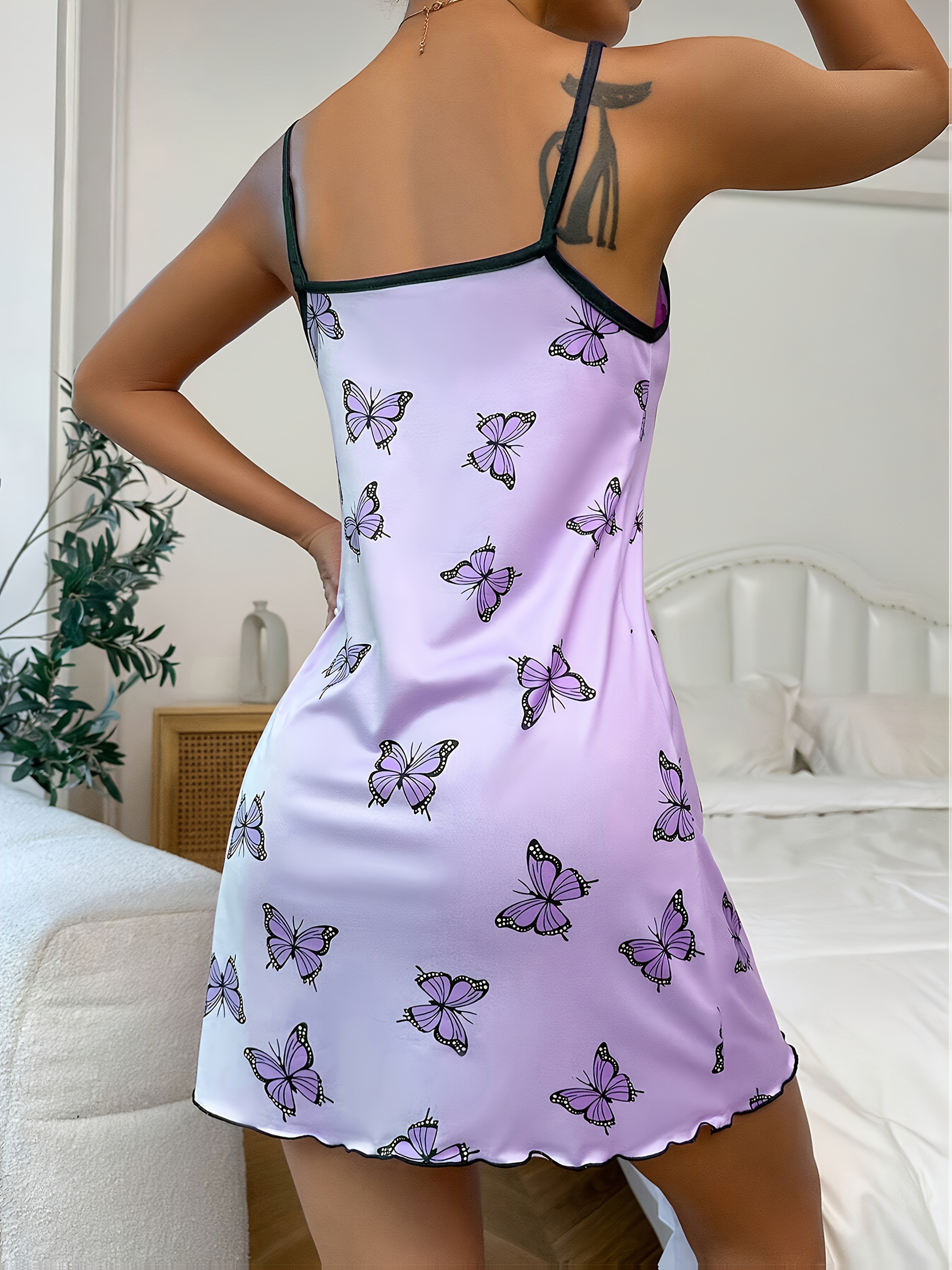 Beautiful Lady'S Butterfly Print Camisole Nightgown