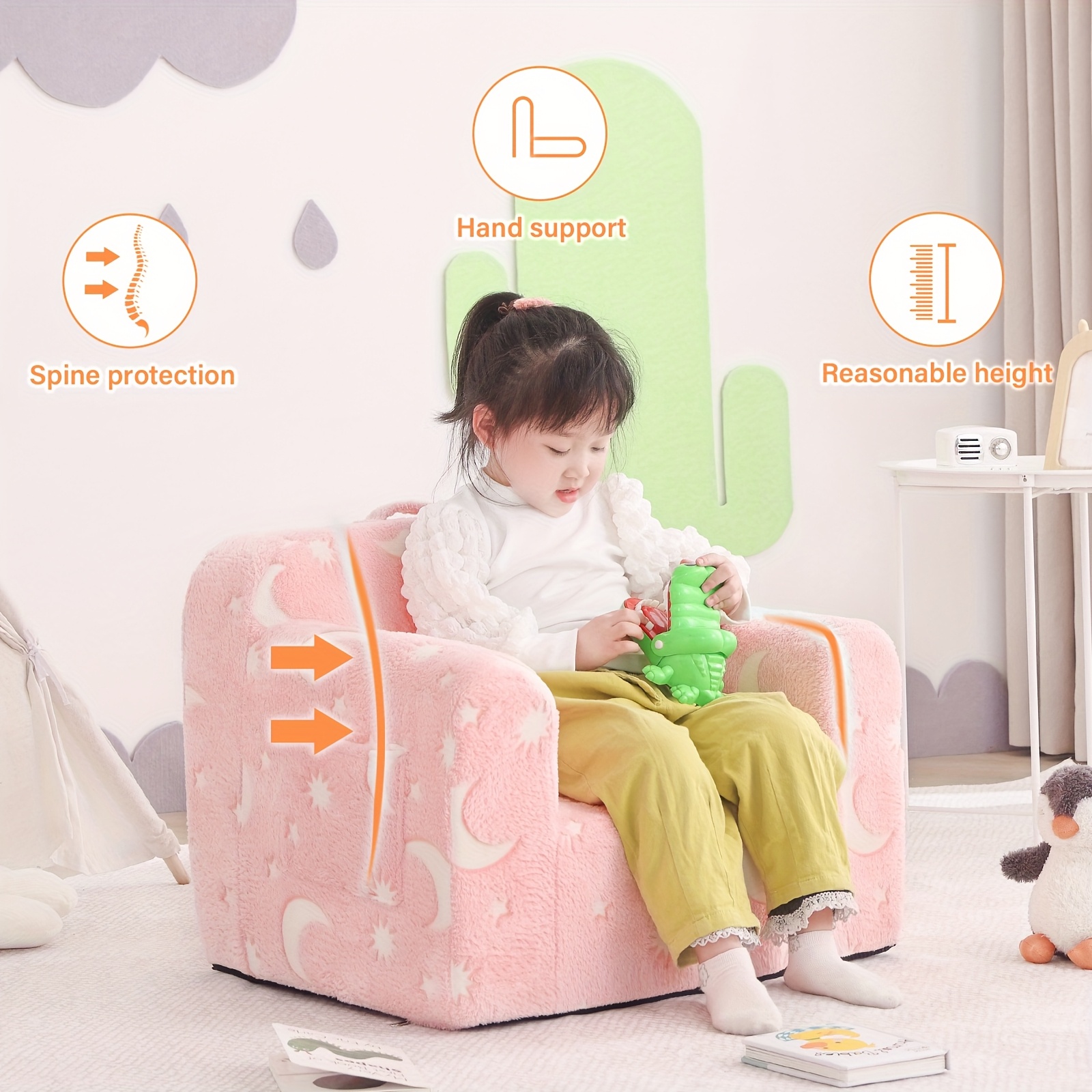 Welnow Sofa, Couch for Kids with Carry Handle And Side Pockets, Foam Chair for Toddlers, Armrest Chair for Kids, Reading Sofa for Boys Or Girls
