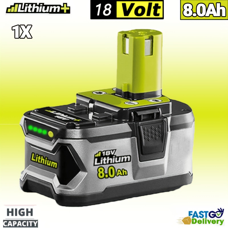 TEMU 1 Pack 8.0ah 18v P108 Rbl1810 Lithium Battery Compatible With For Ryobi 18v One+ Battery Replacement P108 P104 P105 P107 P109 P122 Bid-180l