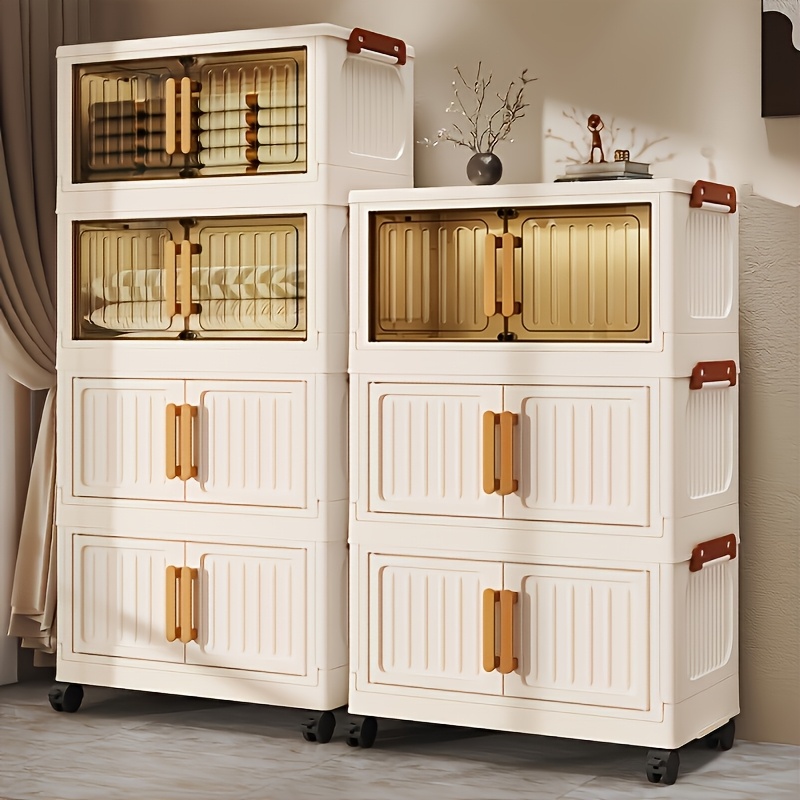 Tragbarer Schrank Organizer, Faltbare Aufbewahrungsboxen mit großem Fassungsvermögen und Rollen, Stapelbare Kunststoff Aufbewahrungsboxen mit Deckel, Schlafzimmer Kleideraufbewahrung, Eingangsbereich