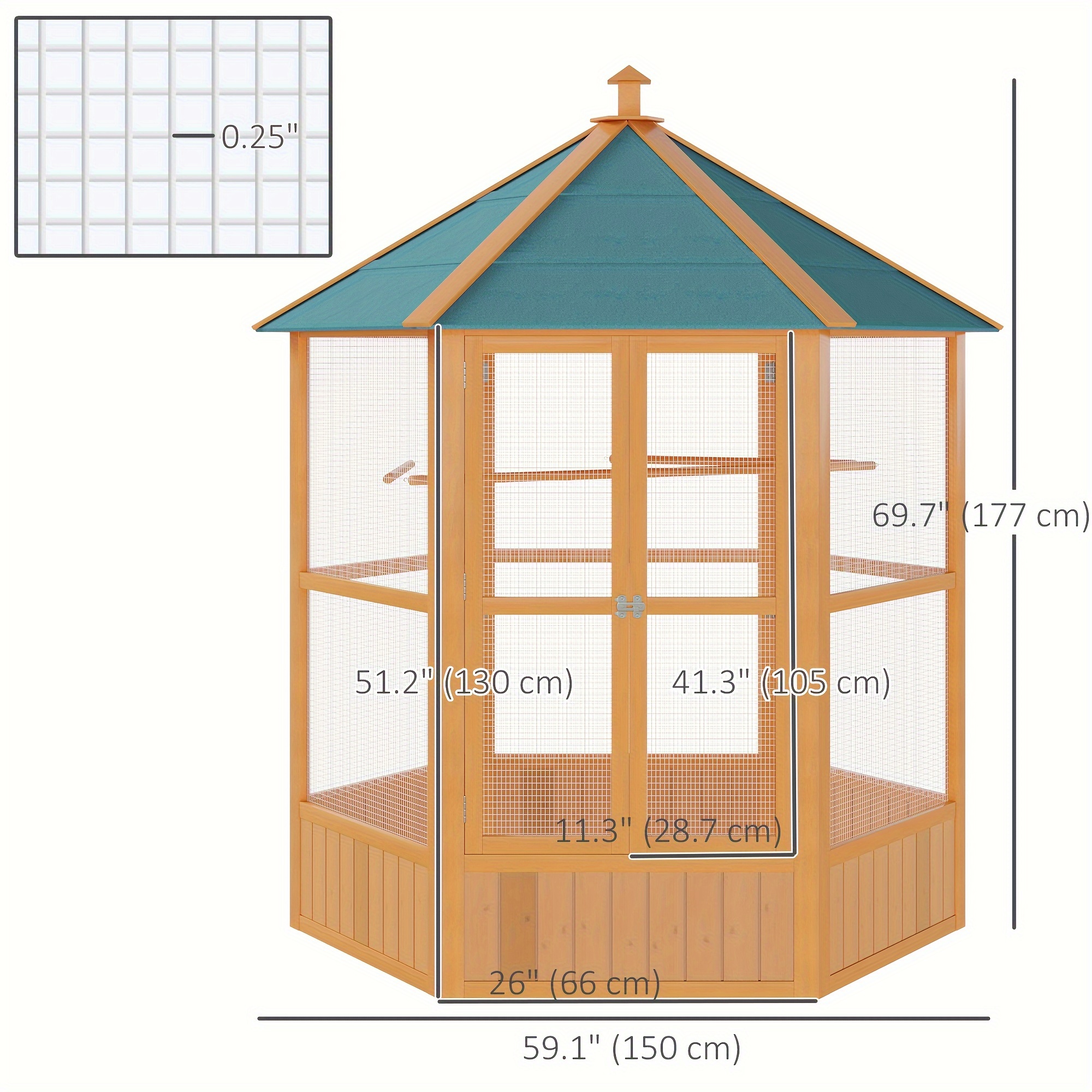 

Pawhut 69" Large Wooden Hexagonal Outdoor Aviary Flight Bird Cage With Covered Roof