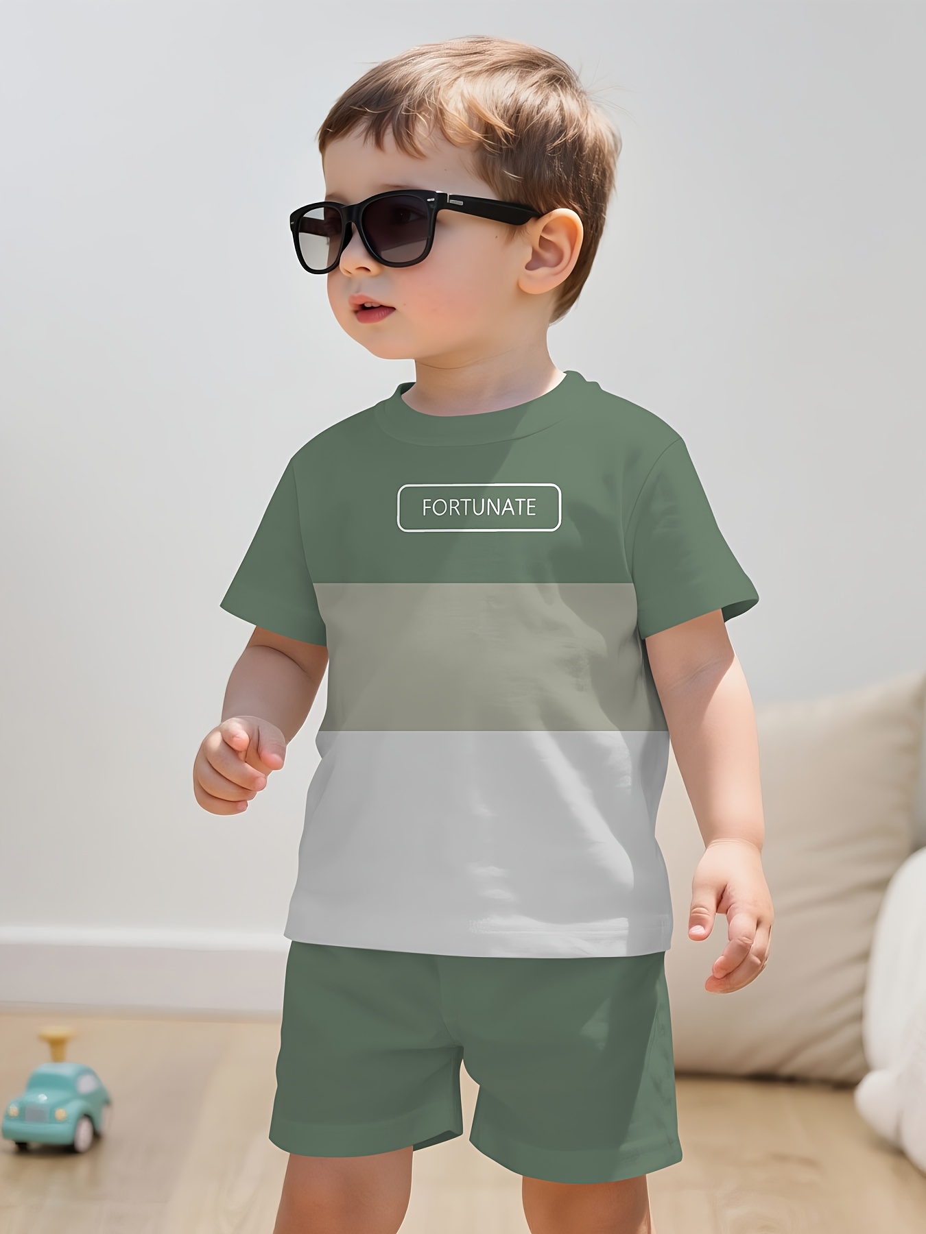   2pcs summer new style boys   gradient short sleeve set summer childrens   two piece set for outdoor