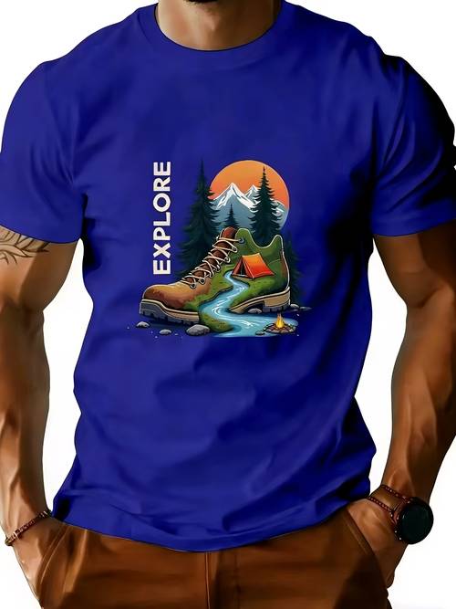 item picture mens mountain pattern t shirt moisture wicking breathable summer tee scenic print lightweight casual outdoor adventure shirt