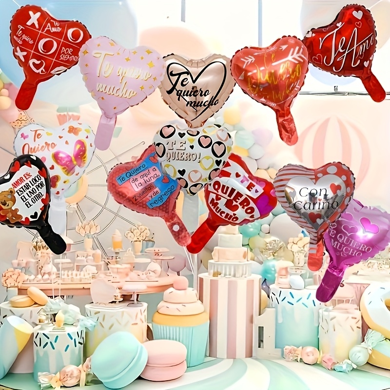 

10pcs 10-inch Heart-shaped Spanish Love Balloons, Valentine's Day Proposals Engagement Wedding Decor, Random Assortment, Aluminum Film, No Electricity Needed, Party Scene Decoration