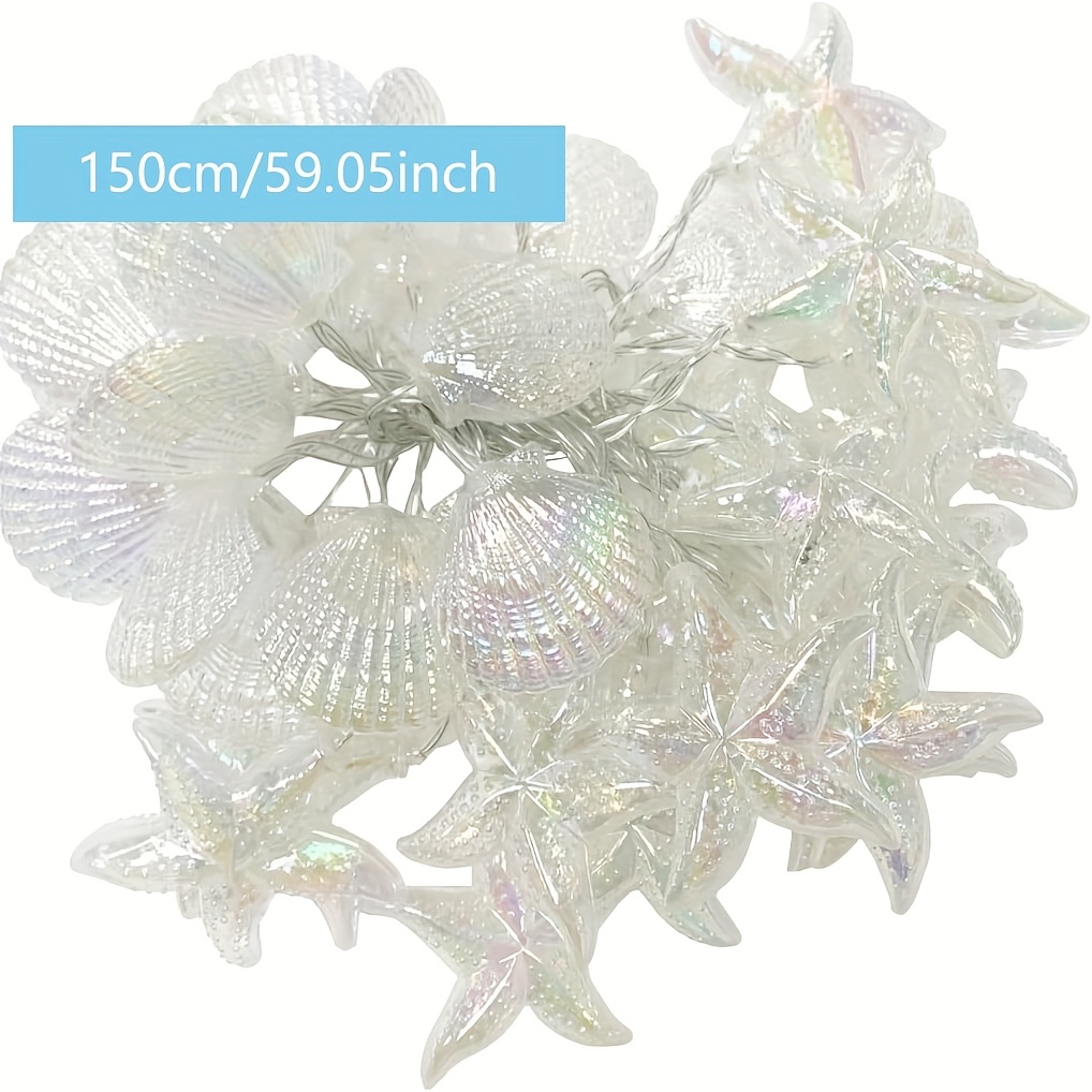 Image of 1pc Seashell Starfish String Lights 10 Led Lights Battery Operated The Sea Decoration For Tropical Nautical Theme Party Wedding Room Decor (battery Not Included)
