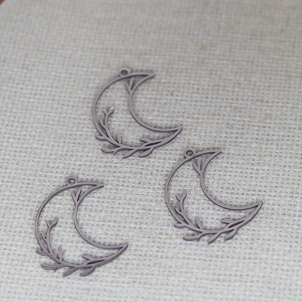 Image of 3pcs/lot Stainless Steel Floral Crescent Pendant Moon Additions For Jewelry Making Fashion Necklaces Bracelet
