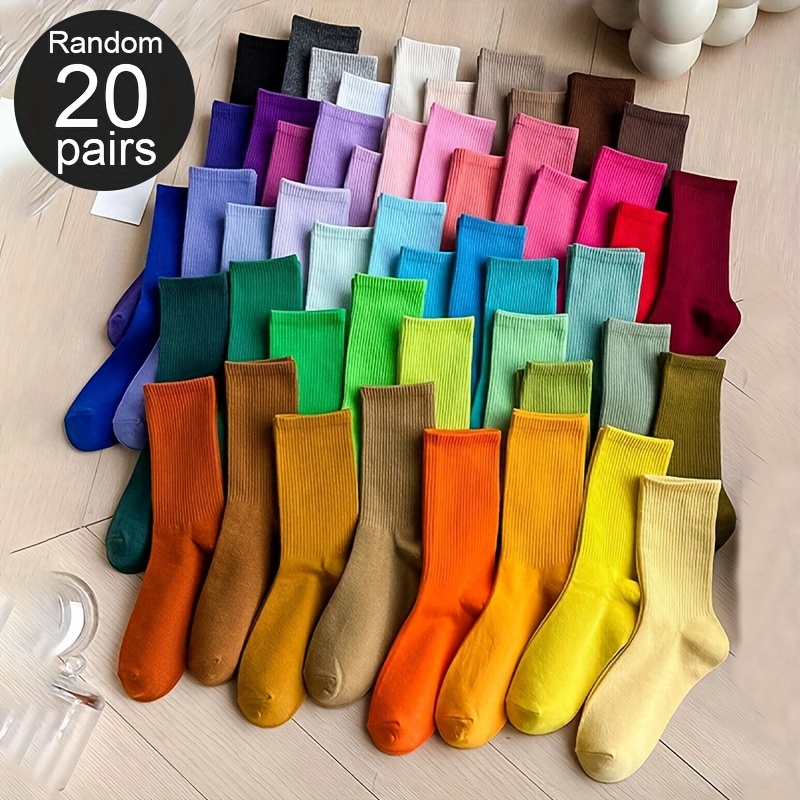 

20 Pairs Fashion Trendy Solid Color Versatile Socks, Comfy & Breathable Mid Tube Socks, Women's Stockings & Hosiery