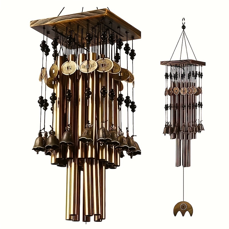 

1pc 24-tube Vintage Wind Chime, Metal Wind Bell For Patio, Garden Decor With Smooth Wooden Plate, Elegant Elephant Pendant, Outdoor Harmony Chimes, 30 Inch, Retro Style