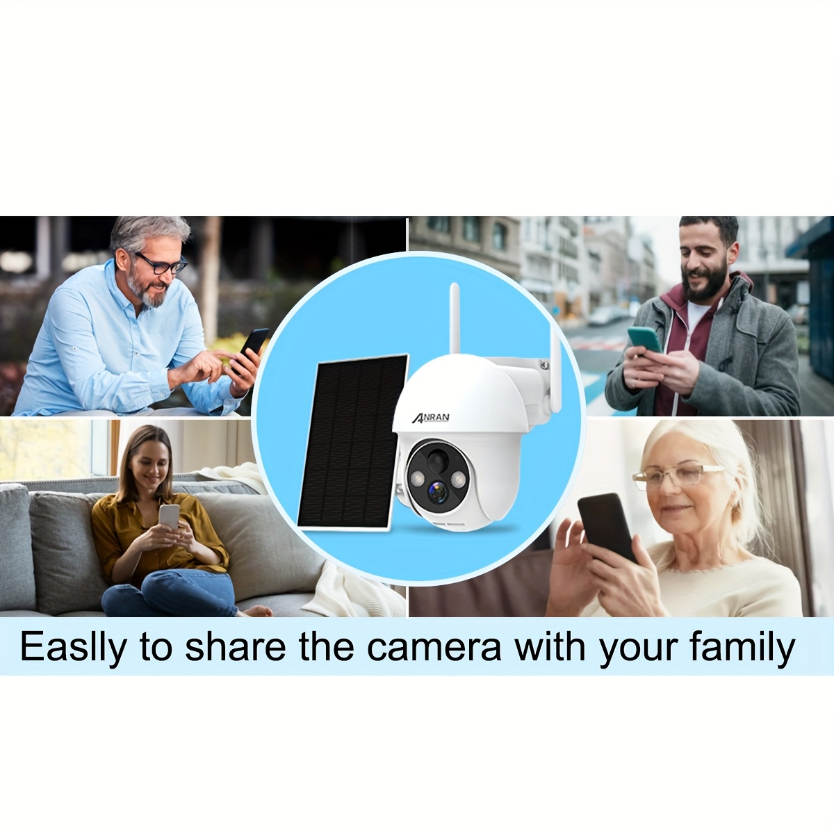 4pcs ANRAN Caméra Extérieure Sans Fil 1440p avec Panneau Solaire, Rotation PTZ 355°, Détection Humaine PIR, Fonctionne sur Batterie, Compatible Alexa, Étanche, Vision Nocturne Couleur