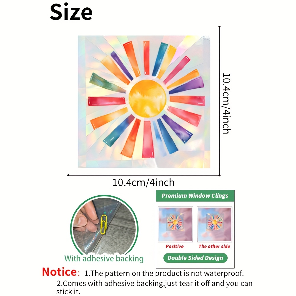 Image of 1 Decorative Back Glue Decal Glass Sticker Creative Sun Catcher Rainbow Sun Pattern Window Glass Sticker Pvc Double-sided Color Window Film Removable Glass Window Decoration
