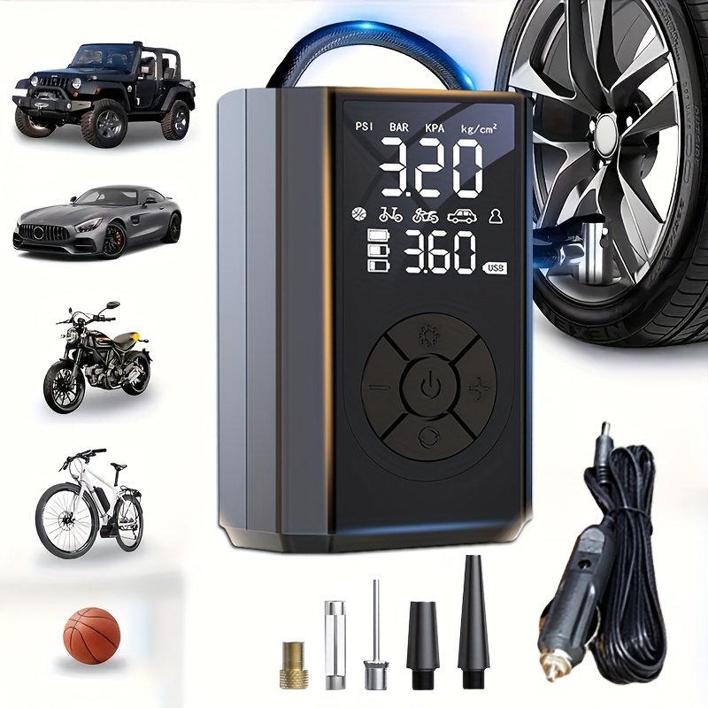 

Upgraded Portable Cordless Car Tire Inflator, Compressor Inflates Tires And Types Of Balls And Motorcycles. It Features An Led Digital Display And A Large Capacity Battery For Long- Use!