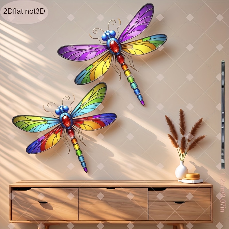 E-shop 2D Flache Libellen Wanddekoration, 2 Stück – Ideal für Wohnzimmer und Schlafzimmer, Balkon & Terrasse – für Badezimmer, Villa, Ferienhaus,