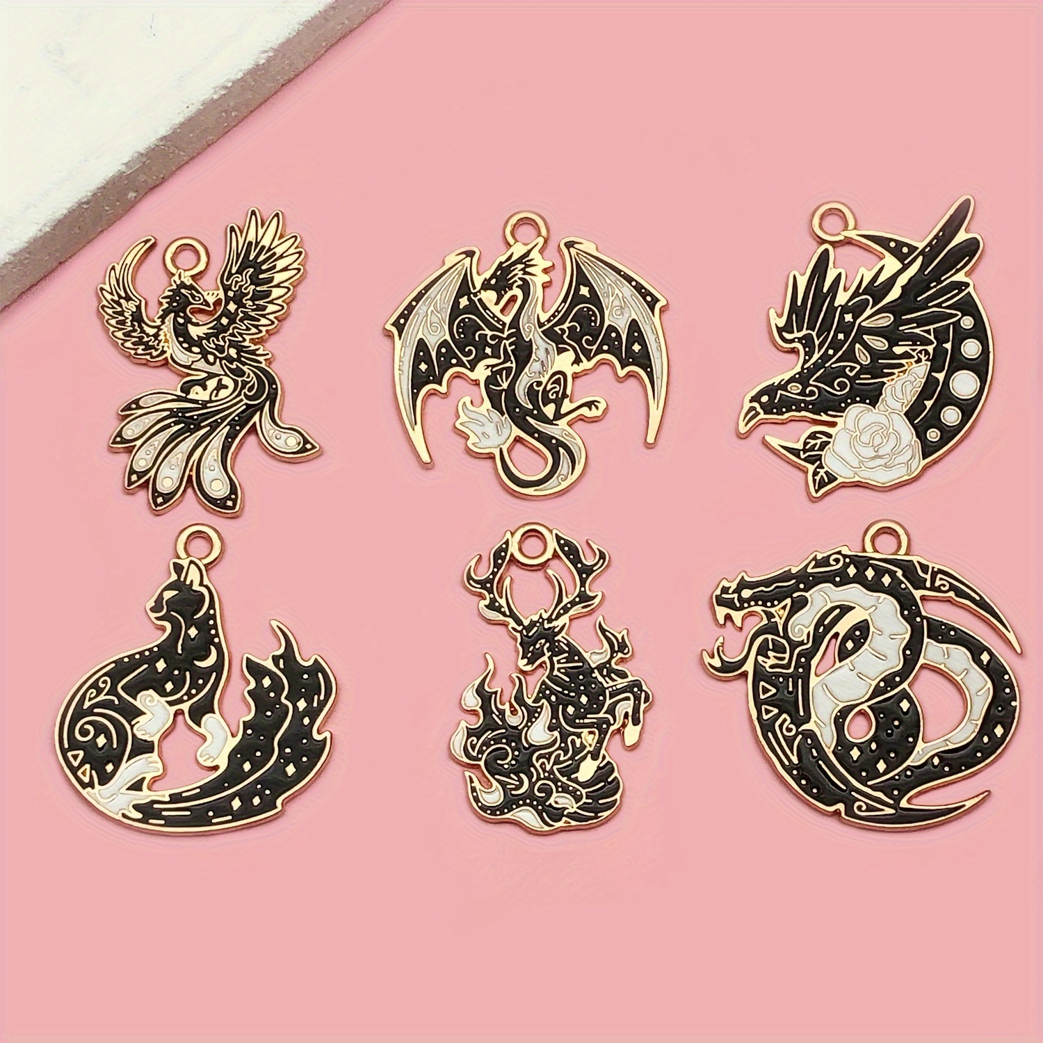 

6pcs Black Gothic Phoenix Charms For Making, Zinc Alloy Party Decoration Gifts And Art Craft, Charms For Crafts