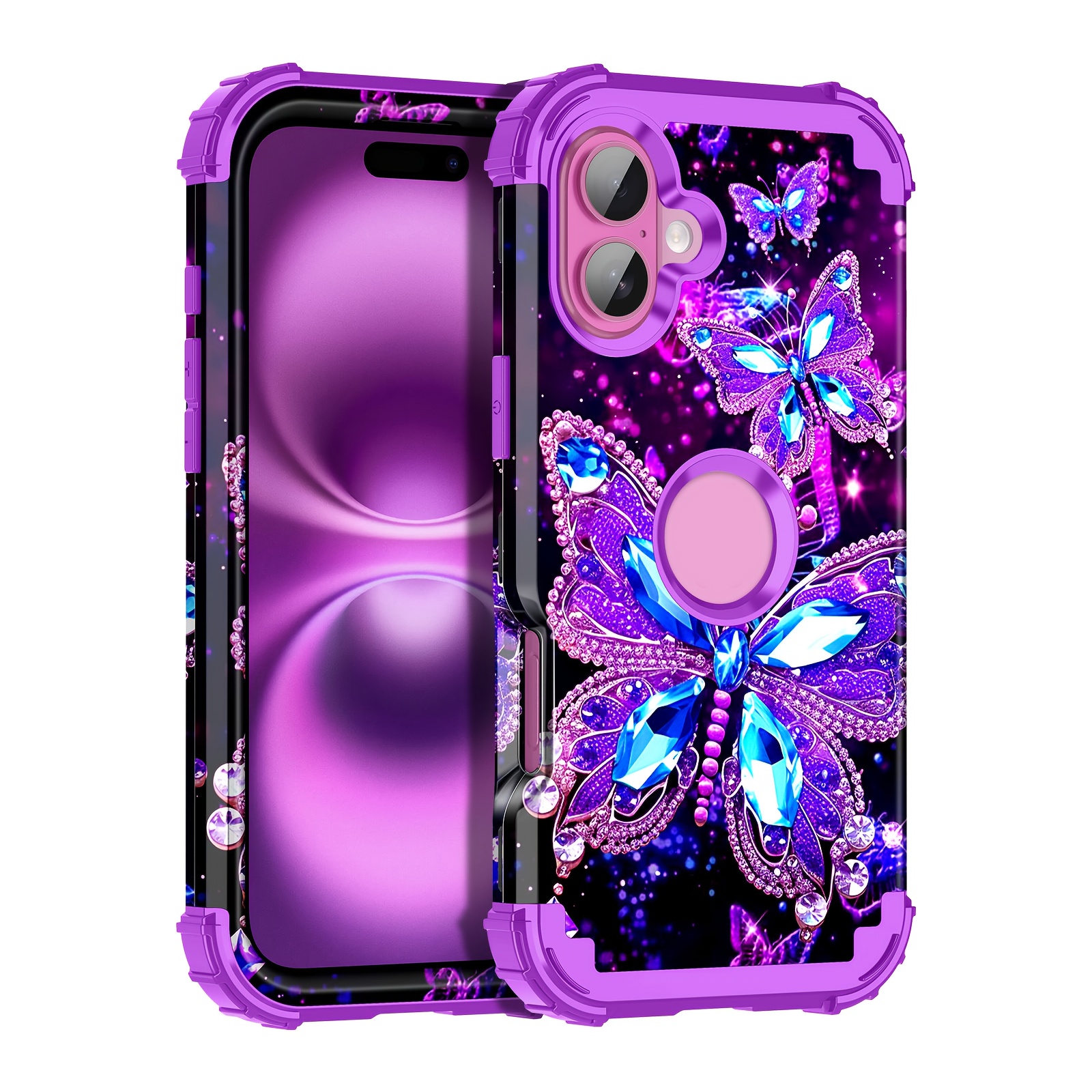 Protective Phone Case Suitable for iPhone SE 2020, 2022, 7, 8, 11, 12, 13, 14, 15, 16 Plus, Pro, Pro Max, Featuring Three Layers Of Glow-in-the-dark Heavy-duty Shockproof Protection, Full Coverage, Durable Hard PC + Soft TPU Material