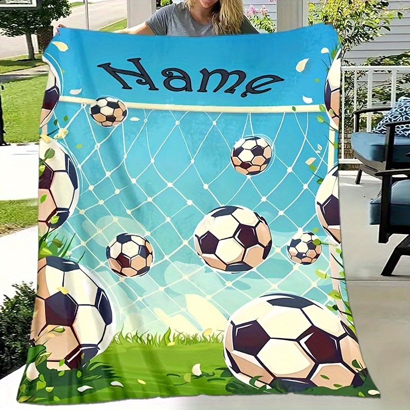 

Flannel Throw Blanket With Soccer Field Design - & , Couch, Bed, Office, And Travel - Machine Washable, Comfort, Ideal Gift For Sports Fans,