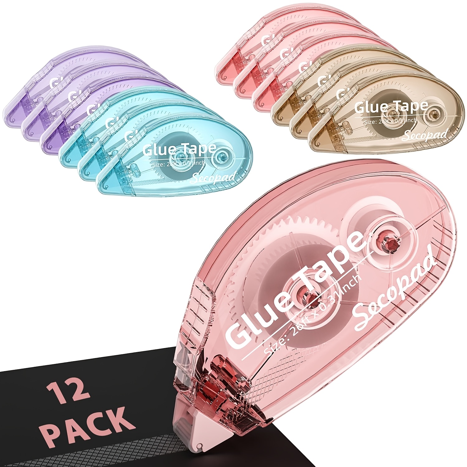 TEMU 12-pack Scrapbook Tapes, Double-sided Tape Rollers For Crafts, Adhesive Glue Runners For Scrapbooking Journal Supplies, Glue Rollers For School