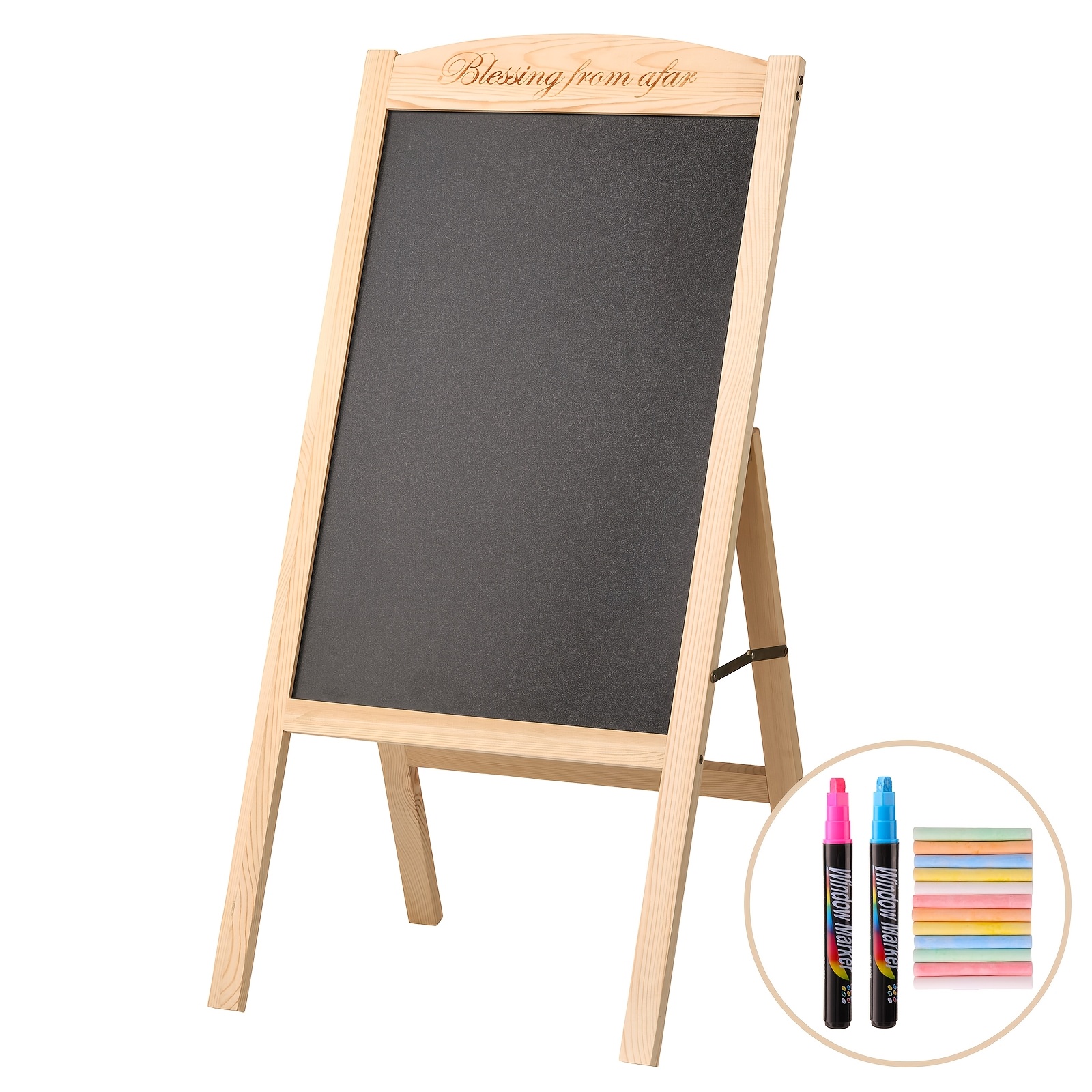 TEMU Foldable Smooth Writing Chalkboard, Wooden Display Easel, No-assembly No-drill Display Stand, Signboard With 2 Fluorescent Pens And Chalk,
