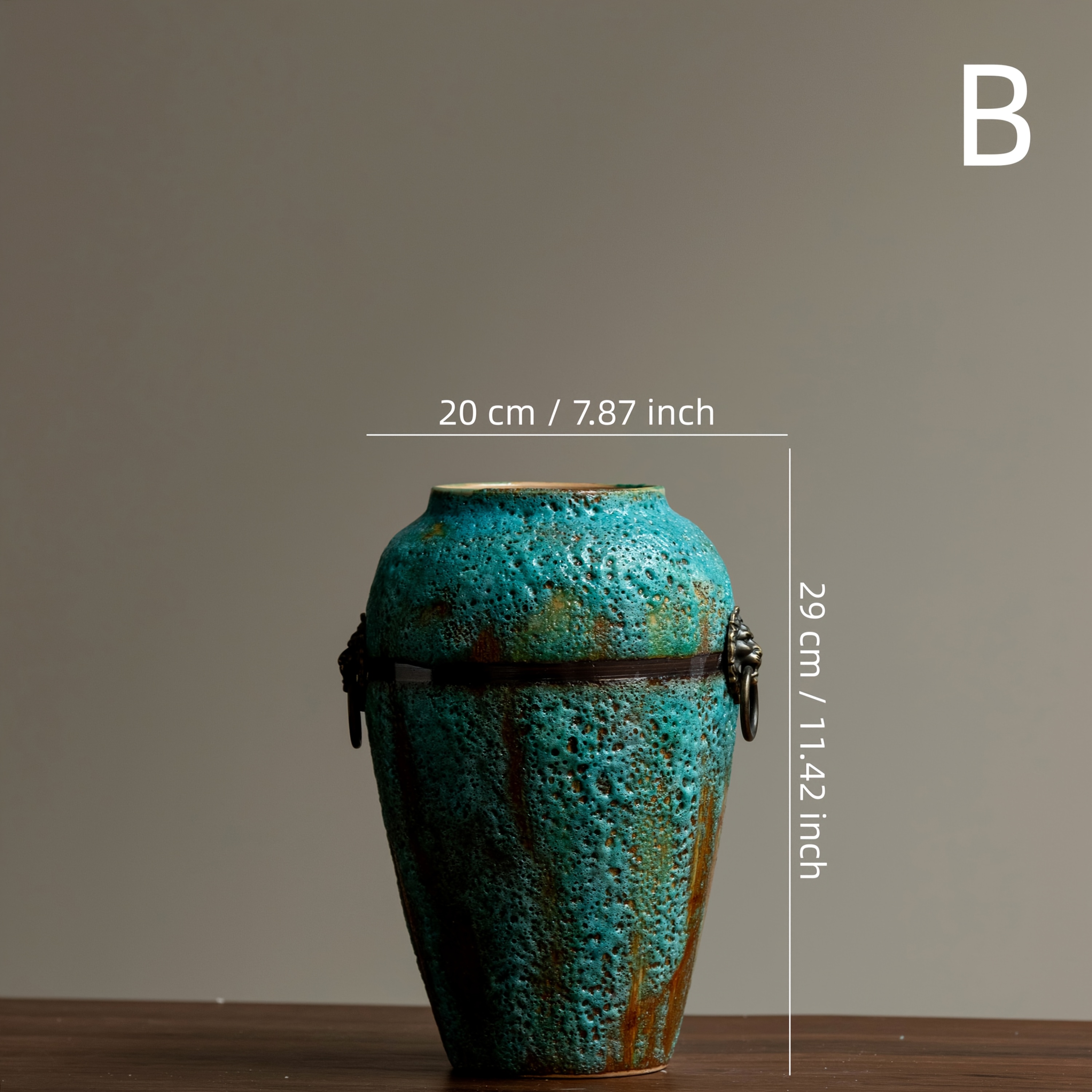 Wabi-Sabi Style Blue-Green Ceramic Vase, Natural Texture + Metal Decoration, Suitable for Living Room Landscaping, Art Studio Arrangement, The First Choice for Literary Shop Owners And Nostalgic Experts, Housewarming Gifts/Daily Display