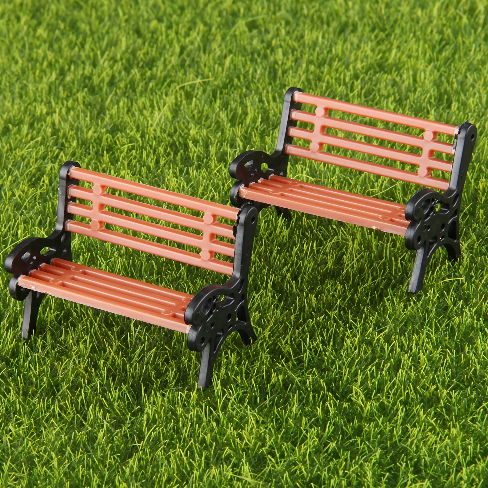 2pcs, Dollhouse Miniature Plastic Park Bench And Lounger Model Ornaments, Mini Architectural Sandbox Bench Model Additions, Scenery Decoration, Collectible Gift For Hobbyists