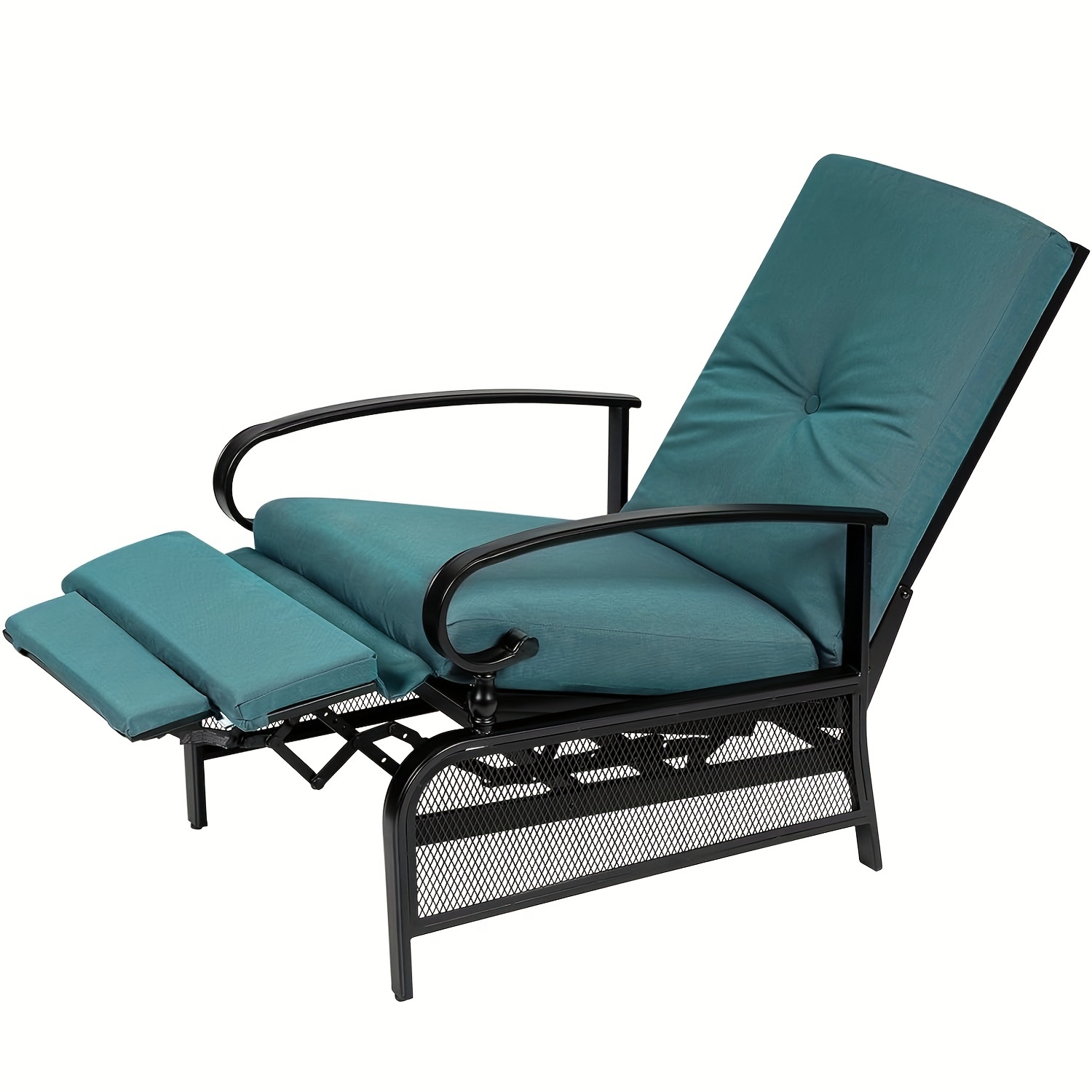TEMU Outdoor Recliner Adjustable Backrest Lounge Chair With Black Metal Frame & Removable Cushions For Porch, Backyard, Pool Or Garden, Blue