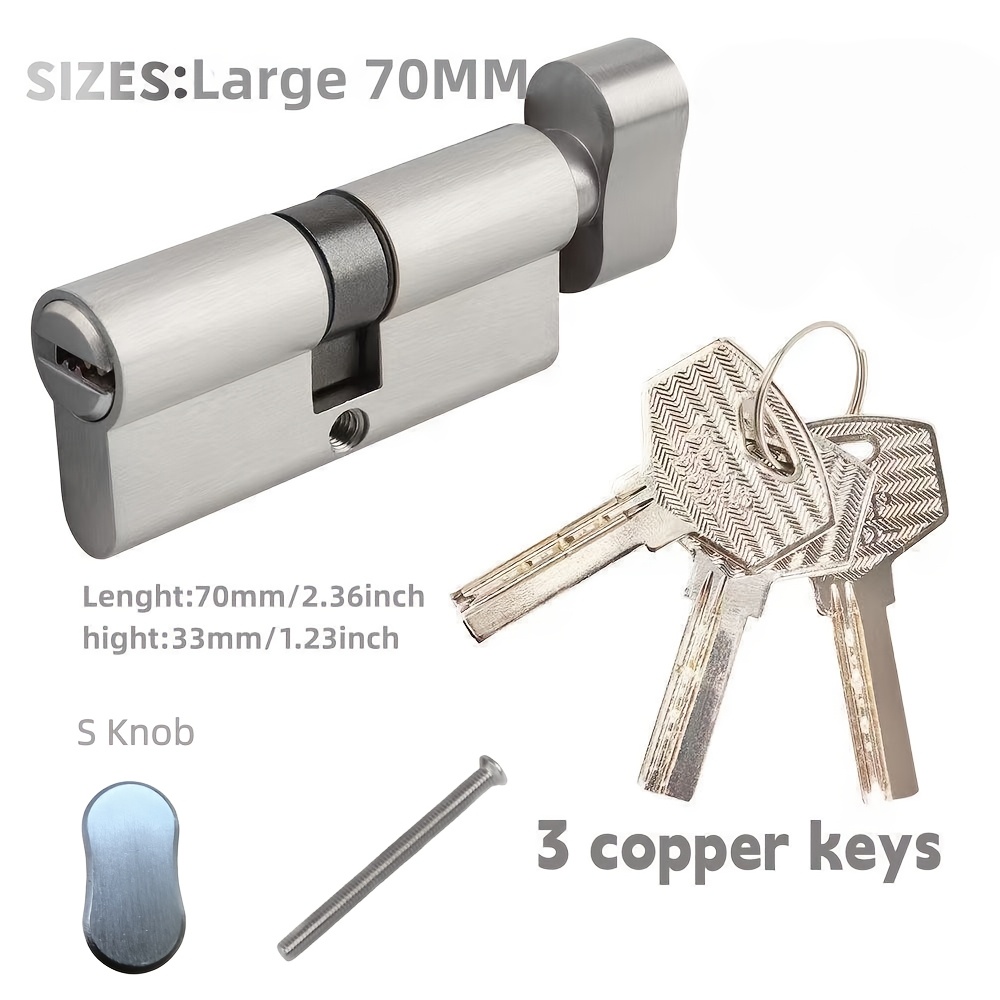 Image of 1 Set European Standard Length 70mm Large Cylinder Size Knob Lock Cylinder, This Lock Cylinder With 3 Keys And Is Suitable For Security Doors, Office Doors, Doors, Interior Doors, And More
