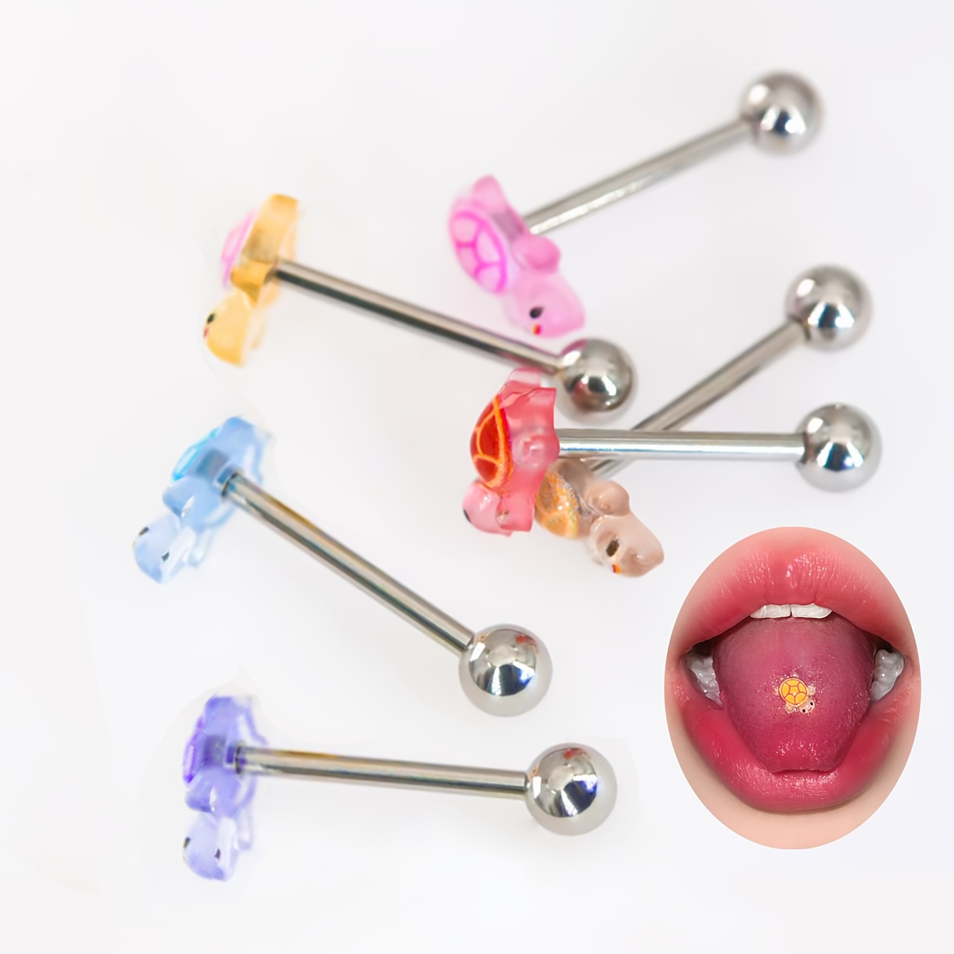 Glow-In-The-Dark Sea Turtle Tongue Rings, Cute Punk Style
