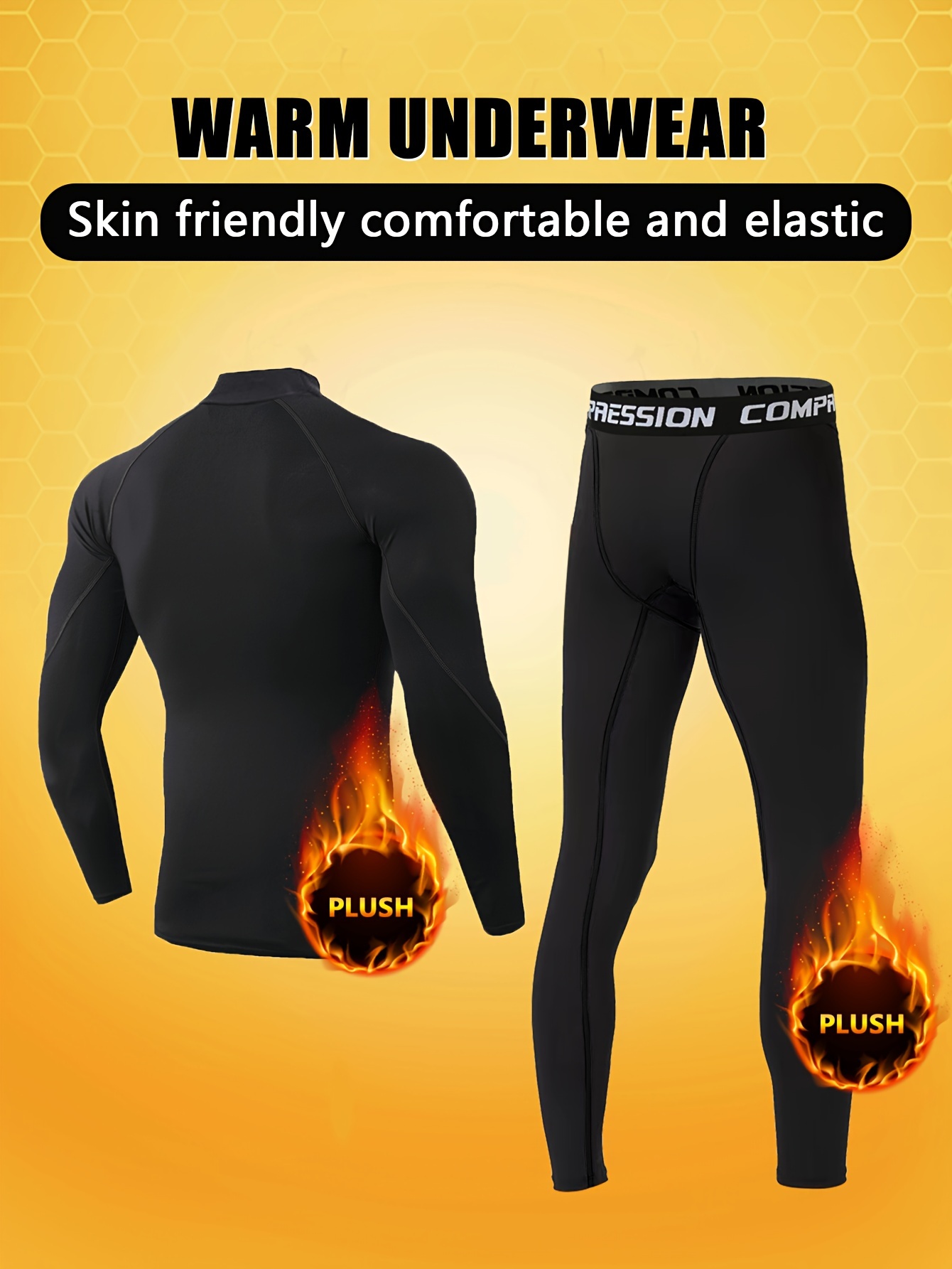 2pcs mens thermal compression set fall winter fleece lined Temu