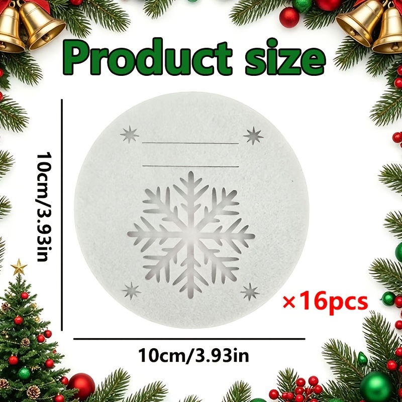 TEMU Juego de 16 piezas, Juego de bolsas para cubiertos redondas de copo de nieve navideñas, Portacubiertos de fieltro , Fundas para cubiertos, Juego