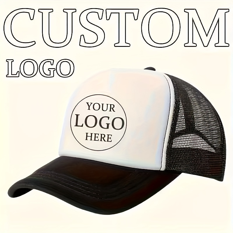 TEMU 1 Custom Logo Printed Trucker Hat, 1 Custom Logo Printed Breathable Mesh Trucker Hat, Polyester Baseball , Suitable For Outdoor Activities