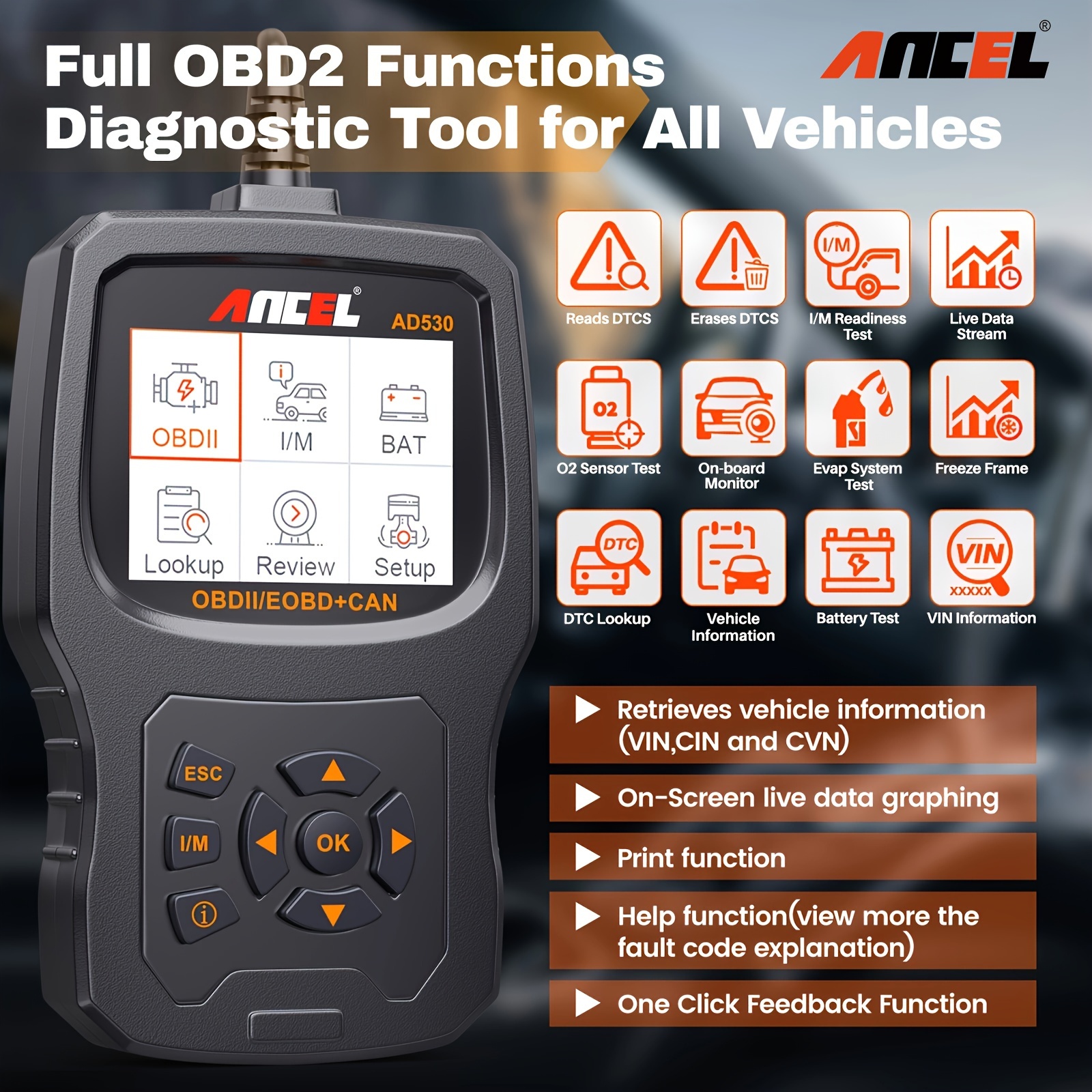 

Ancel Obd2 Scanner Diagnostic Tool With Battery Test Car Code Reader Tool, All Obd2 Function Enhanced Code Definition And Upgraded Graphing Battery Status