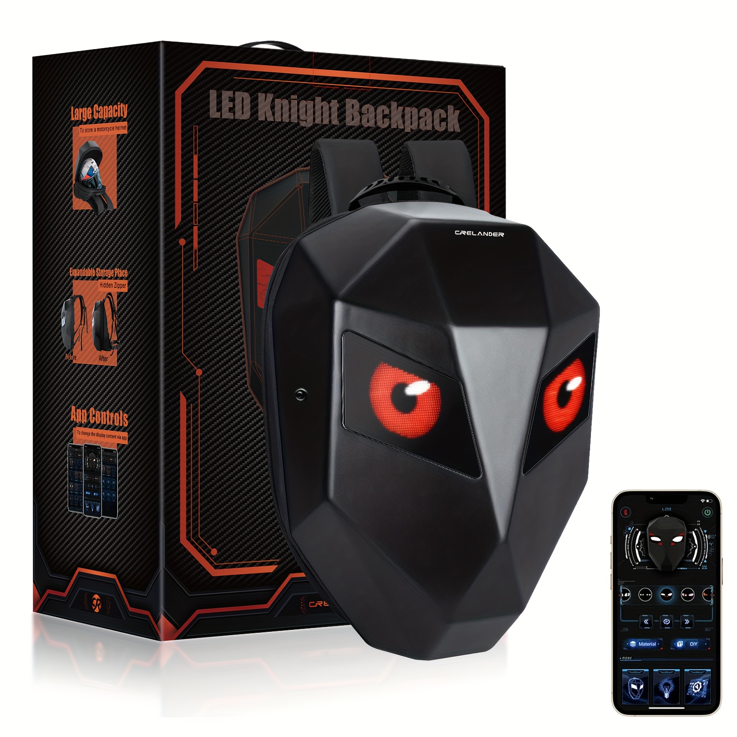 Un sac à dos pour ordinateur portable avec lumières LED, un sac à dos de moto chevalier LED de 19 pouces, un sac à casque rigide de grande capacité avec écran couleur programmable, adapté au cyclisme, au camping et aux voyages en vélo