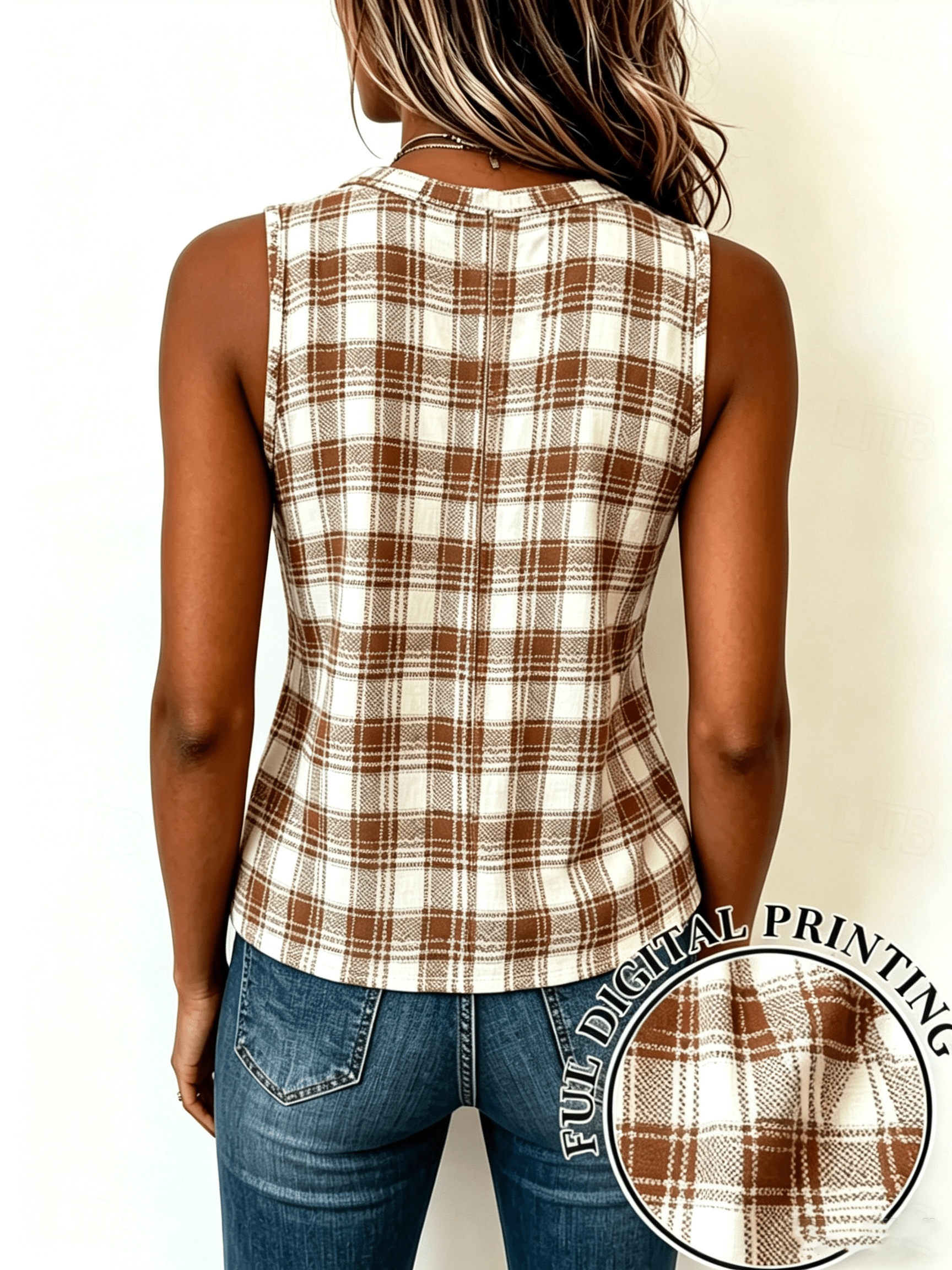 Women's Elegant Vintage Geometric Plaid V-Neck Top