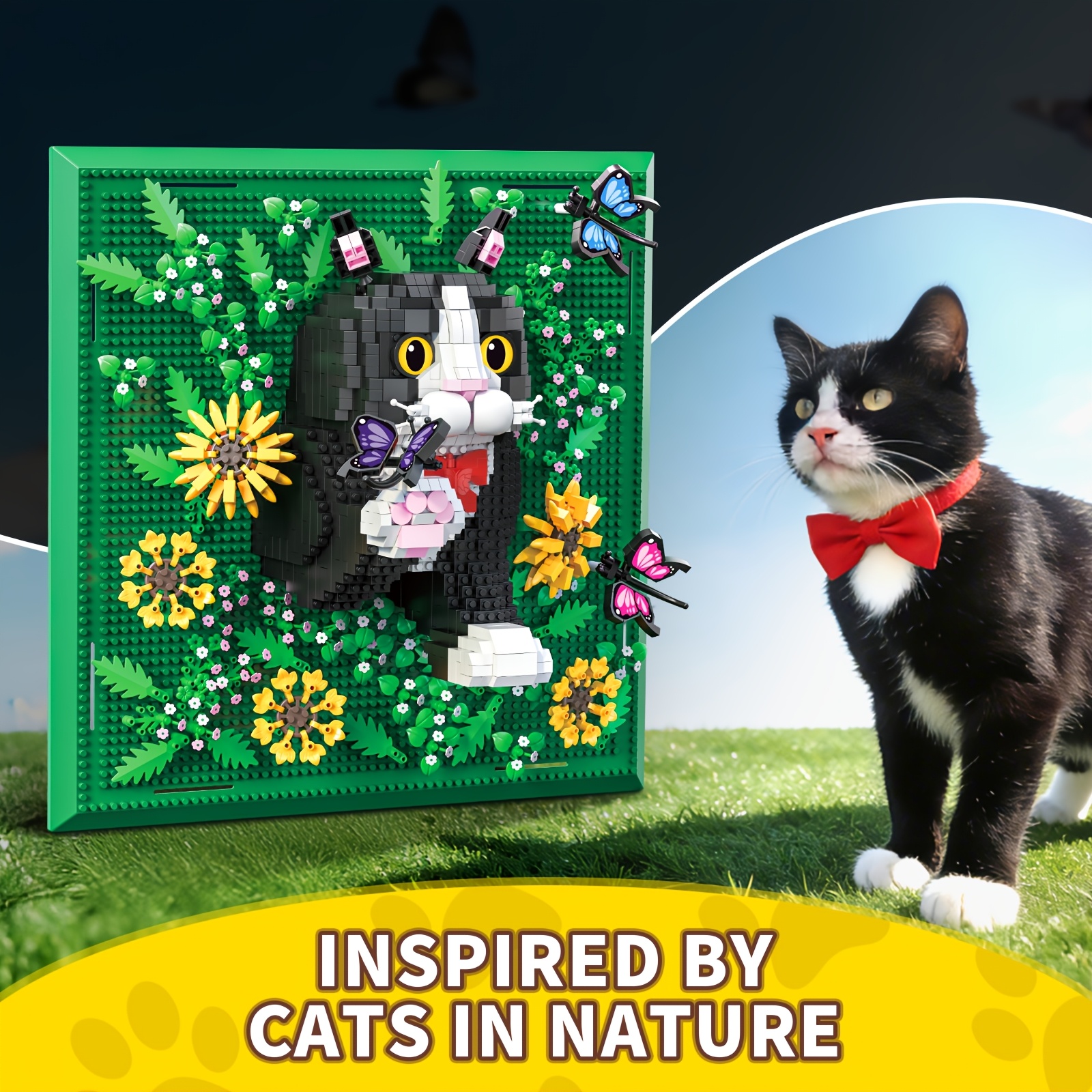 Vibrant Forest Style Little Kitten Pixel Wall Art Assembly Blocks