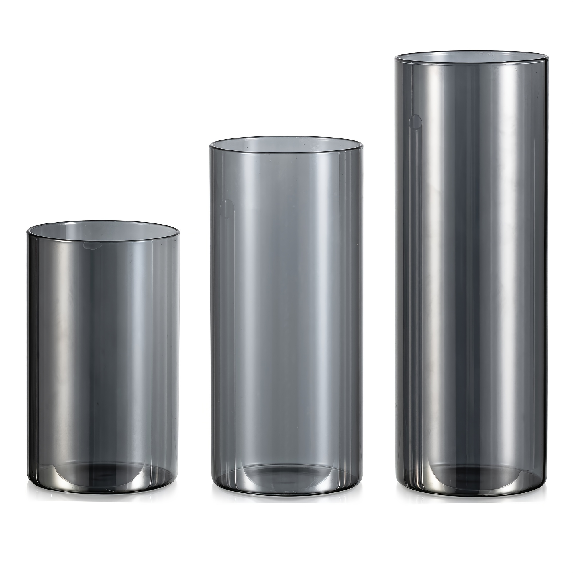 3pcs Glass Grey Hurricane Candle Holder Glass Cylinder Candle Holders For Pillar Candles Modern Cylinder Vases For Floating Candles Vases For Centerpiece Wedding Table Decorations