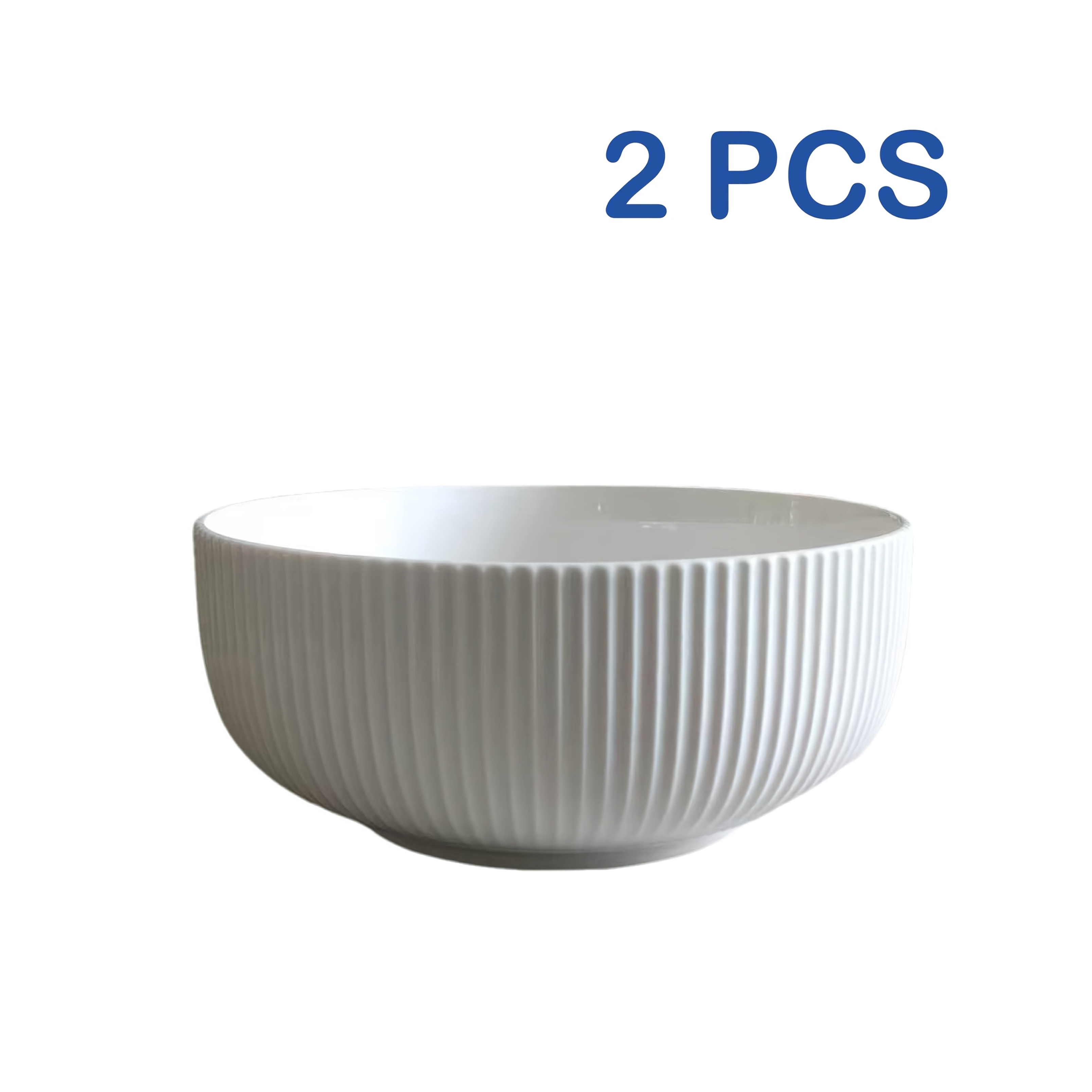 Image of 2pcs 8-inch Ceramic Salad Bowls, Striped Ceramic Bowls, 60-ounce Large Salad Bowls, Soup Bowls, Serving Bowls For Kitchen And Dining