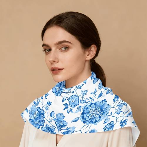 1 83x35 83 inch womens square scarf smooth flat 2d printed blue and white floral vine pattern headscarf hairband neck scarf bandana lightweight
