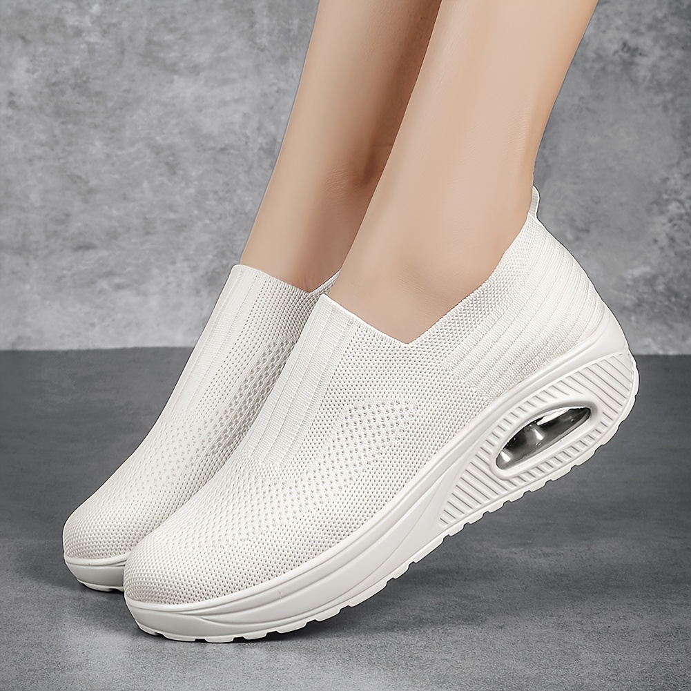 Women's Breathable Knit Sneakers, Casual Slip On Outdoor Shoes, Comfortable Low Top Sport Shoes