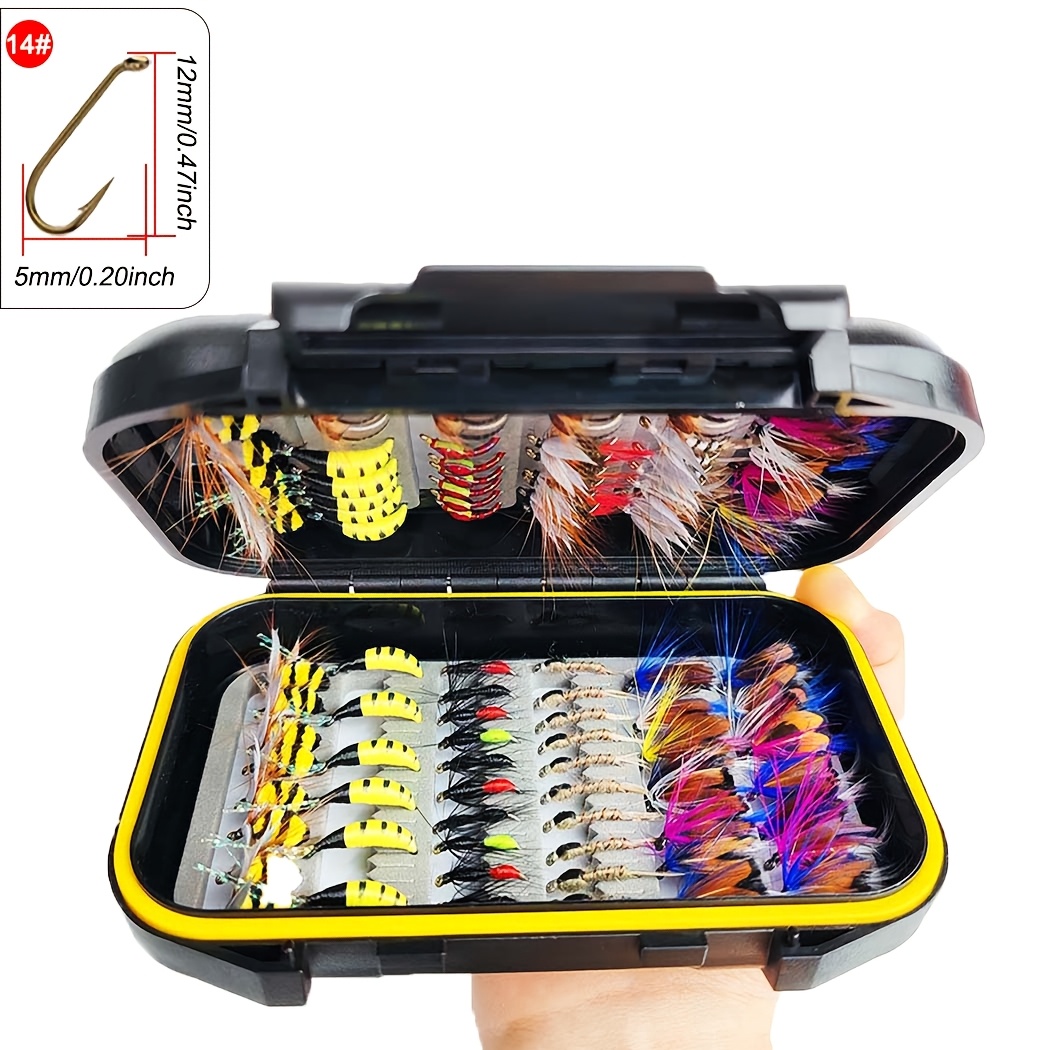 Image of Box Of 98pcs Of Trout Nymph Fishing Lures, Including Dry And Wet Flies, Along With A Kit Of Artificial Flies And Bait