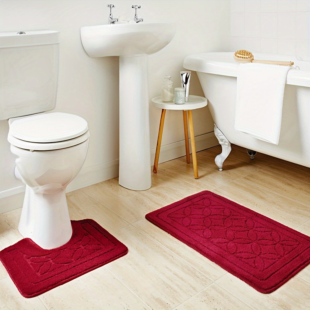 

Burgundy Bathroom Mats Set 2 Pieces, Non-slip Tpr Backing Bath Rug, Machine Washable Bathmat With Size 19 X 31 Inch +19 X 18 Inch