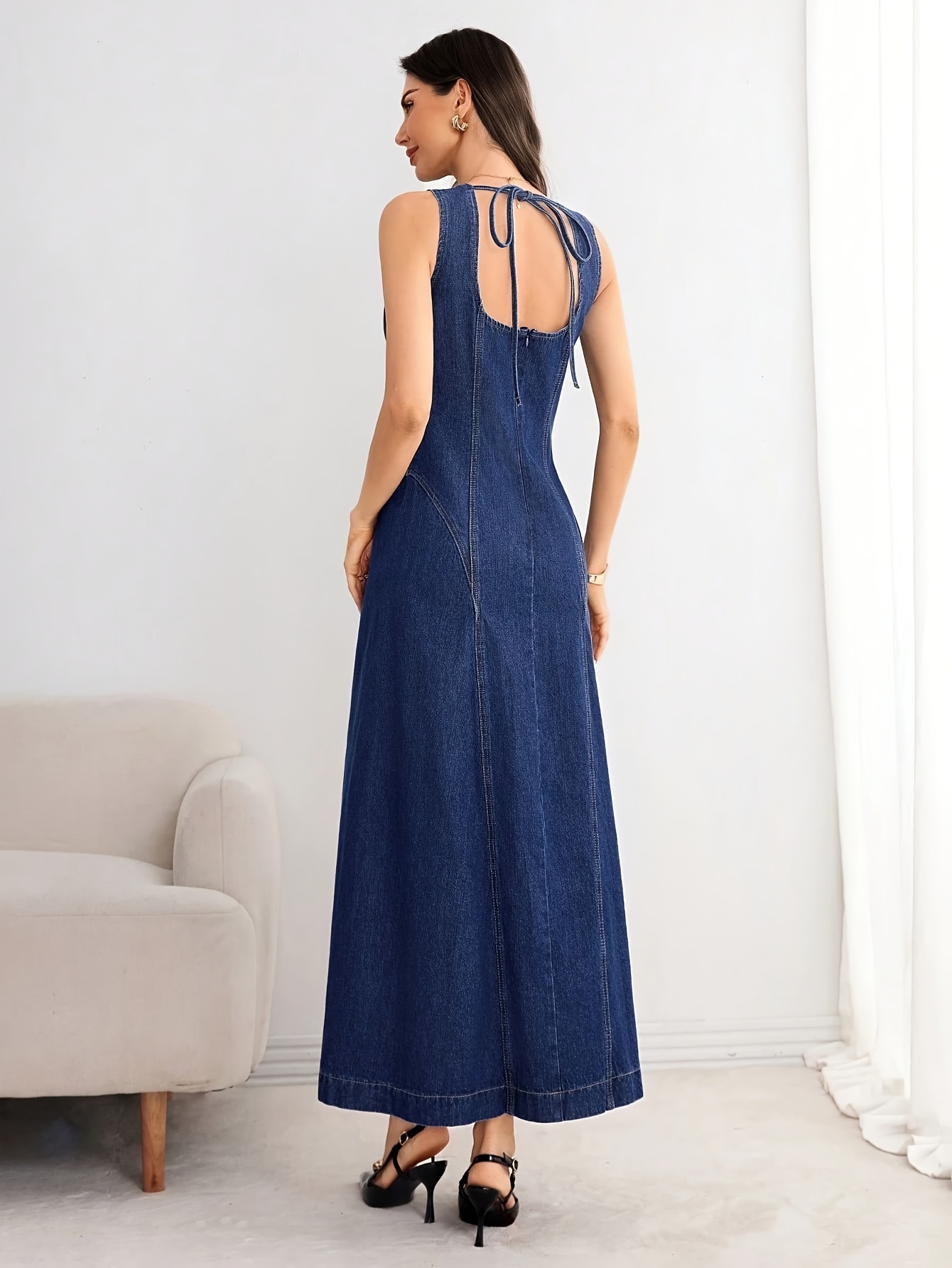 long summer dresses for women Sky Blue Ruched Tiered Sleeveless Maxi Dress