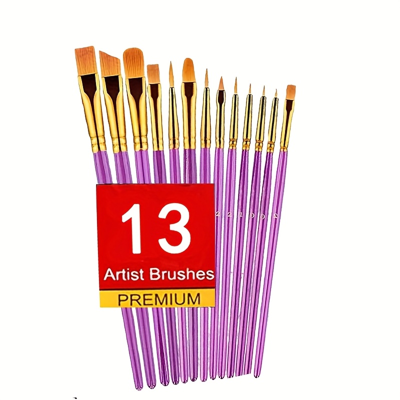 TEMU 13 pièces Ensemble de Pinceaux pour - Poils en Nylon de Haute Qualité, Adaptés à la Peinture Acrylique, à l'Huile et à - Idéal pour les