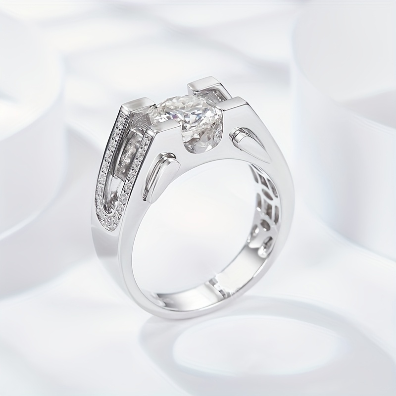 Men's 2 Carat Moissanite Wedding Ring in S925 Sterling Silver