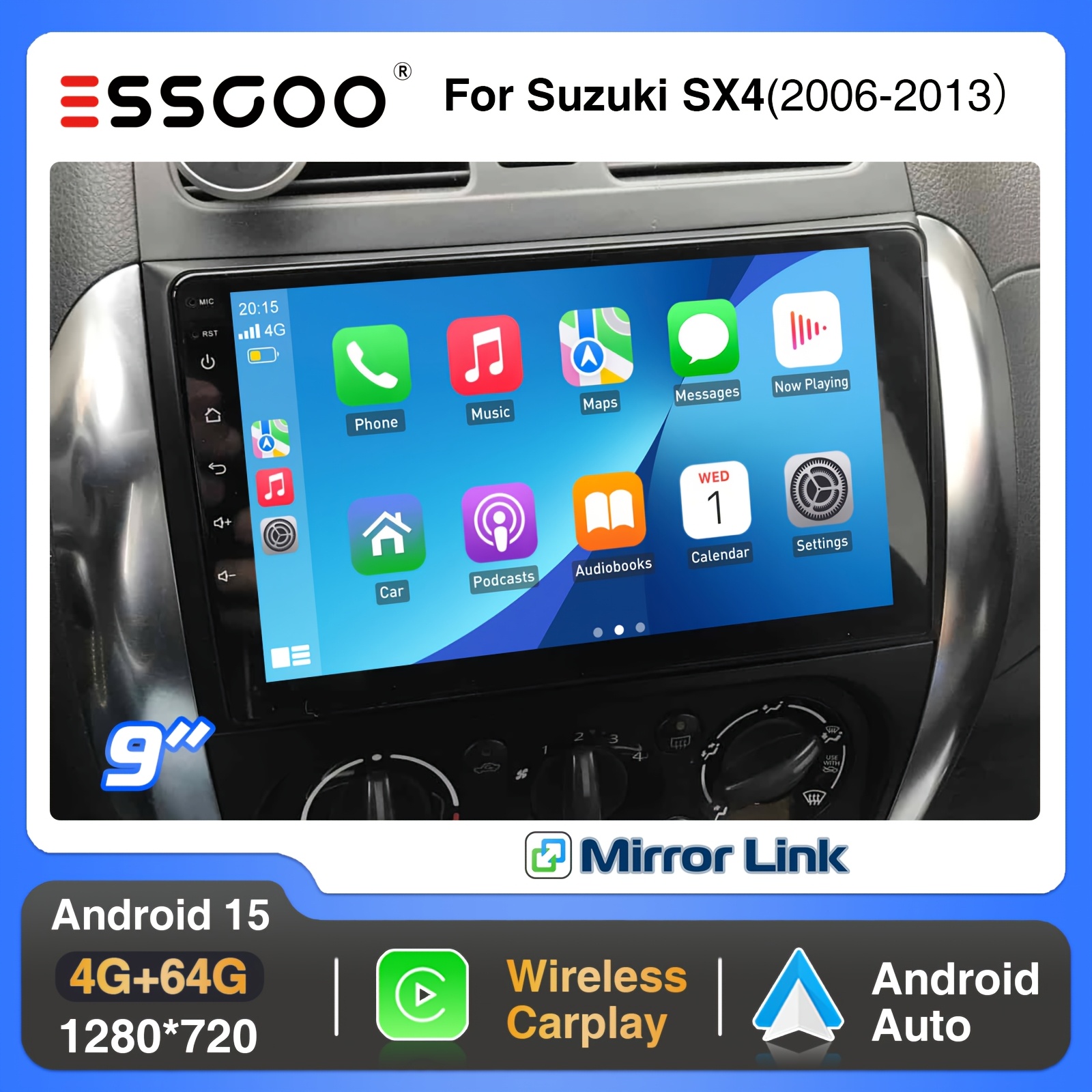 Image of Essgoo 15 Car Stereo Compatible For Sx4/fiat Upgrade, 9” Ips Touchscreen With & Auto, Gps/wifi/rds/fm Radio, Steering Wheel Control, Usb , , Cooling System Suitable For Sx4