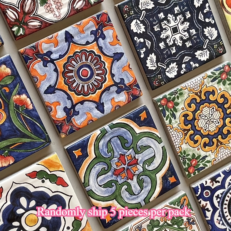 TEMU Set casuale da 5 pezzi spedito in vetro multicolore a , foglio decorativo, stile retr簷 vintage, foglio di fiori a , stile , per progetti,