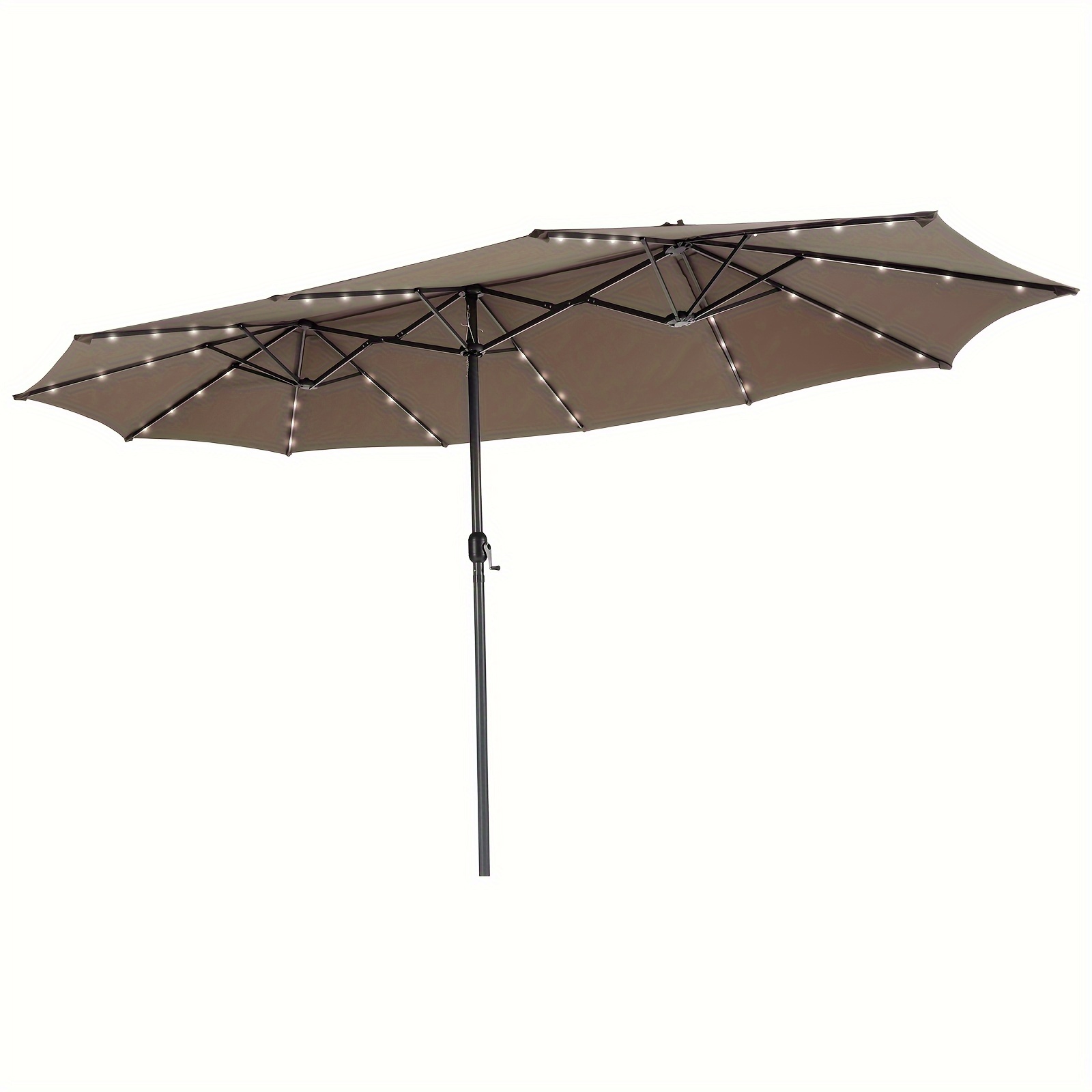 

15ft Twin Patio Double-sided Umbrella 48 Solar Led Lights Crank Outdoor Coffee, Base Not Included
